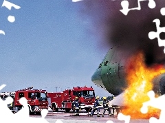 Fire, extinction, plane, cars, burning