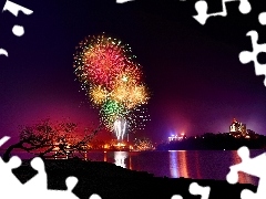 River, fireworks, New Year