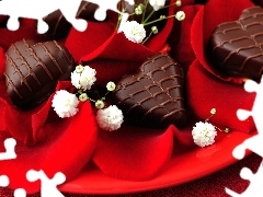 flakes, rouge, pralines, heart, chocolate