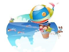 flight, Kids, Balloon