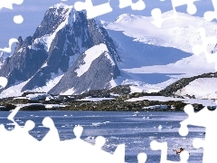 peaks, Mountains, floe, Antarctica, Ocean, Snowy