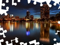 lake, Night, Floryda, Town