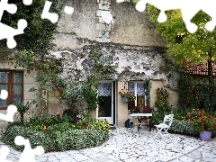 house, green, Flower-beds, Flowers