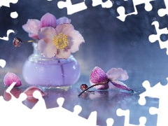 Flowers, vase, Anemone Hupehensis, lilac, decoration