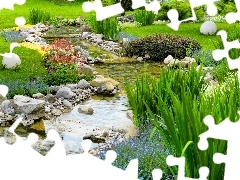 Flowers, Flower-beds, brook, Stones, Garden