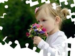 flowers, girl, bouquet