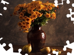 Flowers, composition, Vase, truck concrete mixer, Chrysanthemums, bouquet