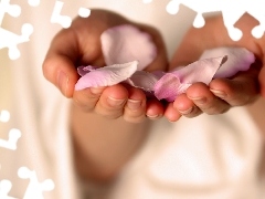 flowers, hands, flakes