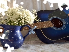 Guitar, White, Flowers, jug