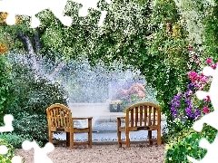 Park, green, Flowers, bench