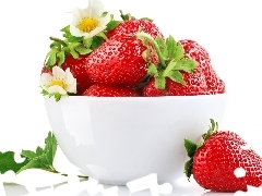 Flowers, bowl, strawberries