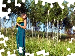 Flowers, Meadow, Women