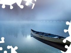 Fog, bridge, Boat, Emerald Lake, Canada