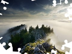 Fog, Mountains, rocks