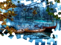 forest, boats, lake