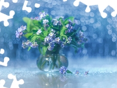 Forget, Bokeh, Blue, Flowers, decoration