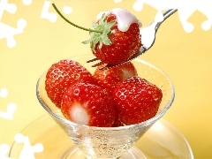 strawberries, fork