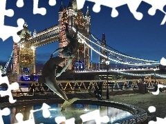 fountain, dolphin, bridge, Tower Bridge, England