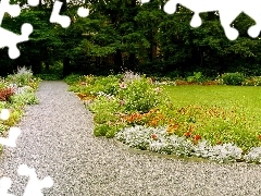 Garden, green, fountain, Flowers