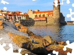 Houses, Stones, France, sea