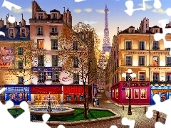 France, Paris, fountain, stores, Houses