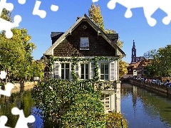 River, green, France, house