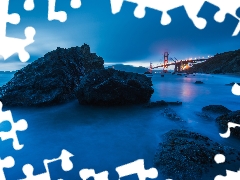 San Francisco Bay, rocks, San Francisco, bridge, The United States