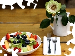 rose, salad, fruit, bowl