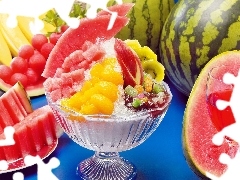 watermelon, salad, fruit, Coloured