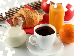 breakfast, cup, milk, Juices, Fruits, coffee