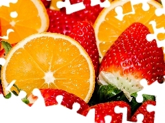 Fruits, strawberries, orange