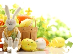 eggs, Rabbit, fuzzy, background, basket, toy