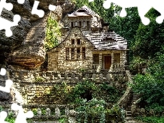 Old car, Stairs, Garden, house