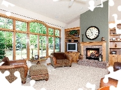 Garden, saloon, Clock, seats, burner chimney, Window