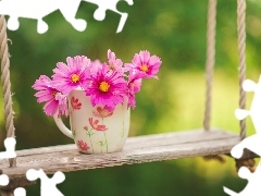 Swing, flowers, Garden, Cup