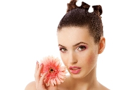 Women, Colourfull Flowers, Gerbera, make-up