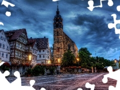 Church, Street, Germany, Houses