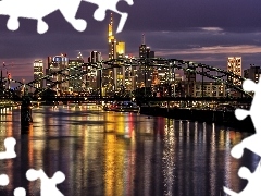 River, bridge, Frankfurt, Germany, City at Night