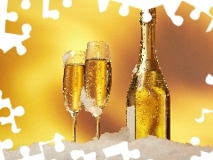 glasses, Champagne, Bottle