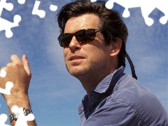 Pierce Brosnan, shirt, Glasses, Blue