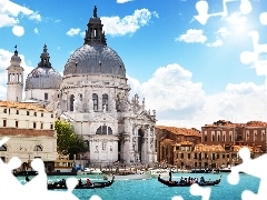 Town, basilica, Gondolas, Venice