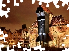 granary, apartment house, Gdańsk, Poland, Town, Floodlit