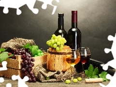 barrel, Wine, Grapes, Bottles