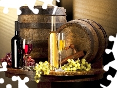 barrels, Wine, Grapes, Bottles