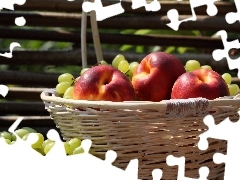 basket, nectarines, Grapes, wicker