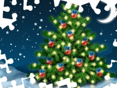 christmas tree, Stars, graphics, moon