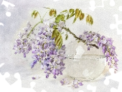 wistaria, graphics, Twigs, Flowers, vase