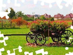 Garden, chaise, grass, Flowers