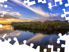 clouds, Voronezh River, Chertovitsy City, Russia, Sunrise, grass