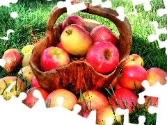 wooden, apples, grass, basket